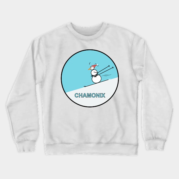 Frosty the Snowman skiing in Chamonix Crewneck Sweatshirt by Musings Home Decor